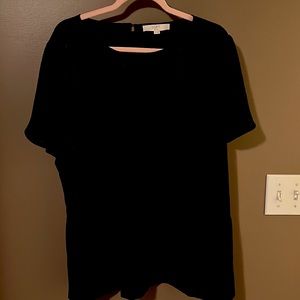 Ann Taylor Loft Plus Womens 18 Dress Blouse Black Leopard Print Short Sleeve